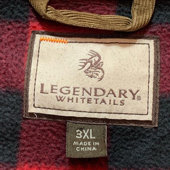 Legendary Whitetails Fleece Flannel Plaid Shirt Mens 3XL Red Tan Black Button Up - Picture 3 of 15